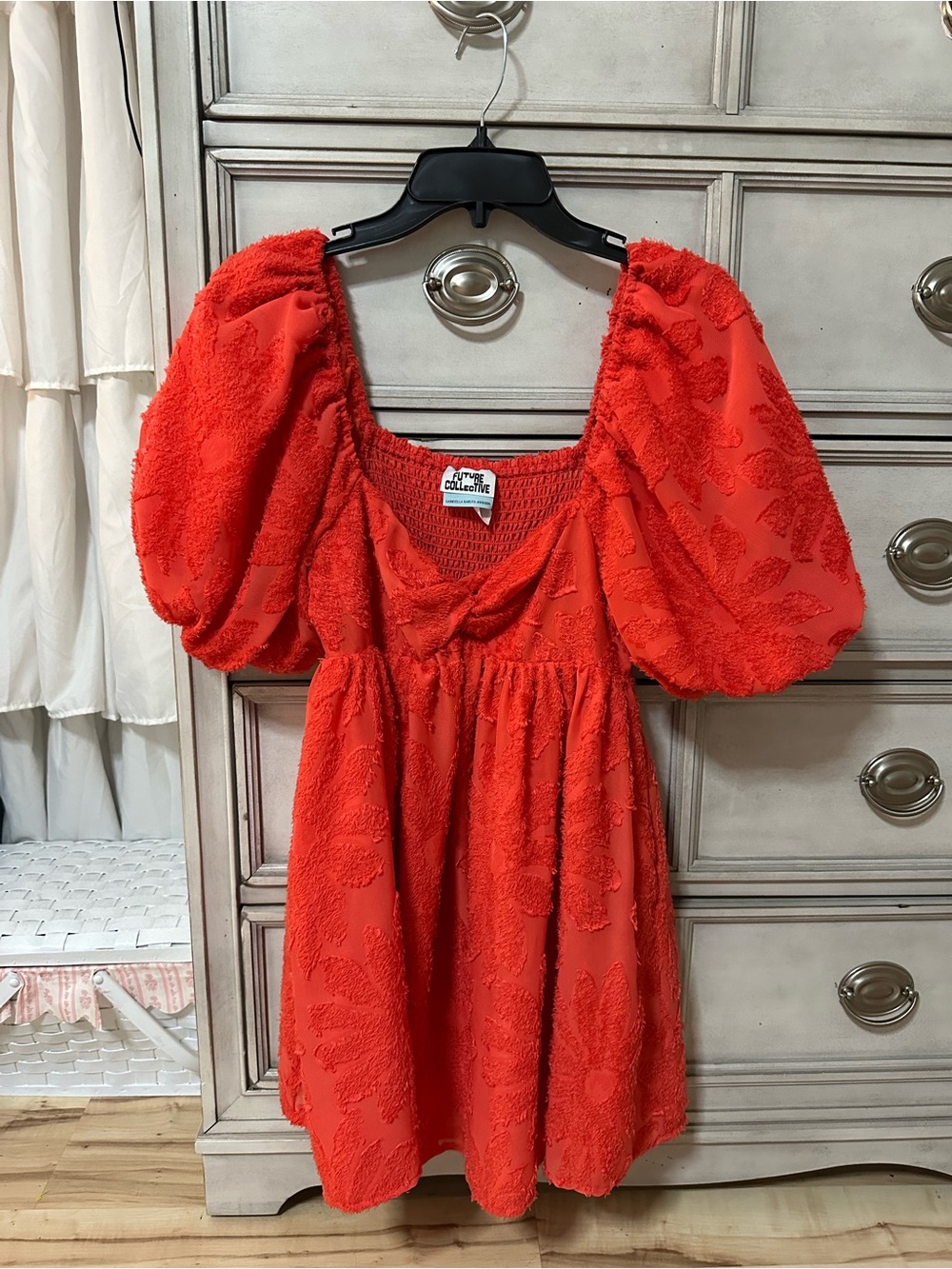 Free People Collective Red Puff-Sleeve Mini Dress